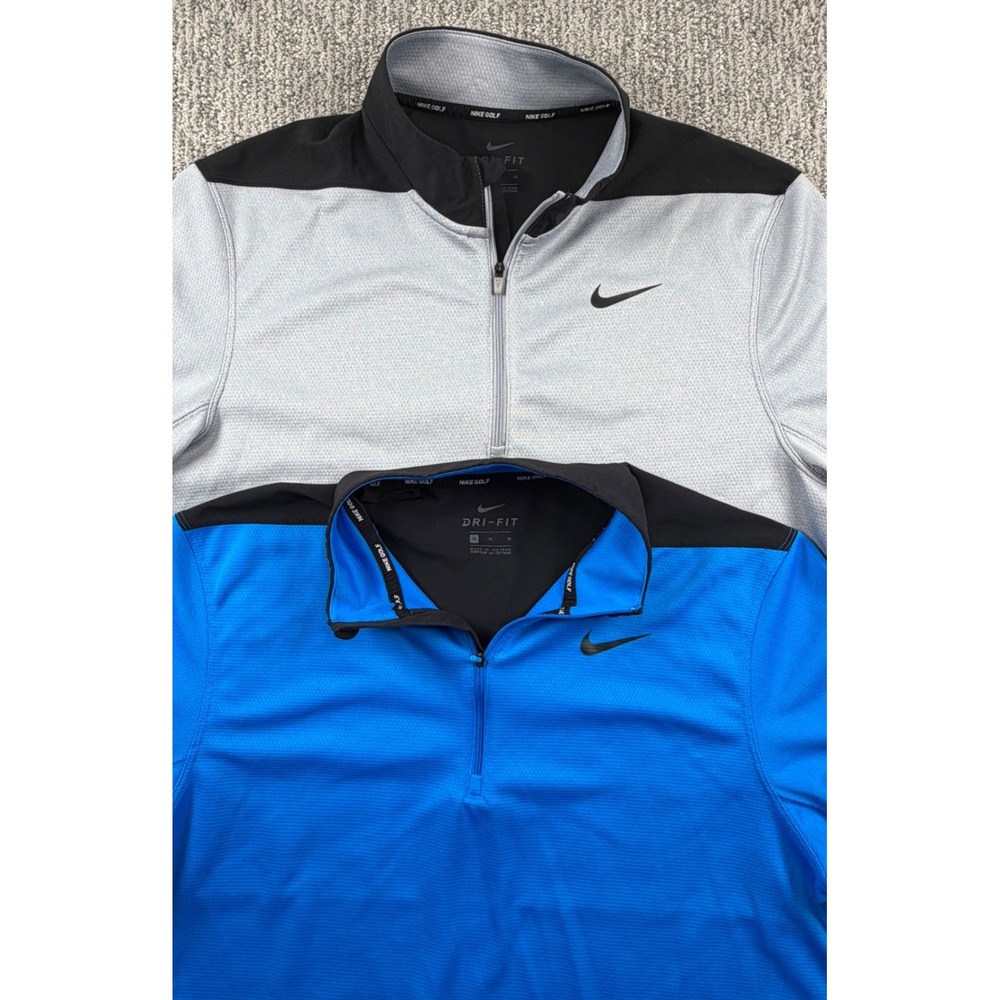 Lot of 2 Nike Golf Pullover Men M Blue Dri-FIT Quarter Zip AH5548-406 Activewear